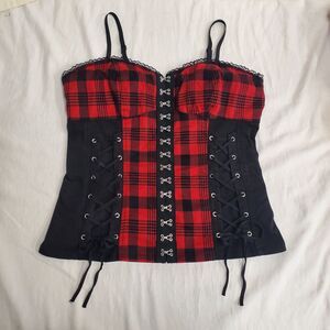 ROYAL BONES by Tripp Top XL Corset Plaid Halter Bustier Punk Goth Club Y2K